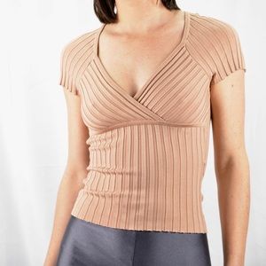 Bebe blush colored fitted, ribbed short sleeve top